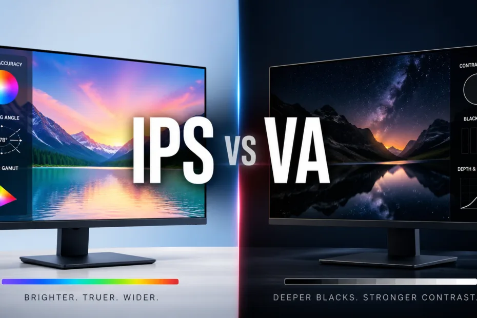 IPS vs VA display comparison showing differences in color accuracy and contrast for better gaming and viewing experience.