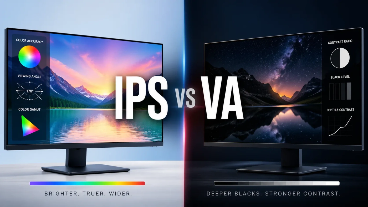 IPS vs VA display comparison showing differences in color accuracy and contrast for better gaming and viewing experience.