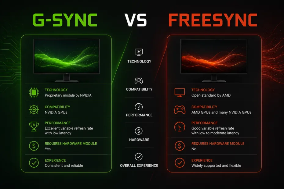 G-Sync vs FreeSync: a comparison of gaming technologies for smoother gameplay and reduced screen tearing.