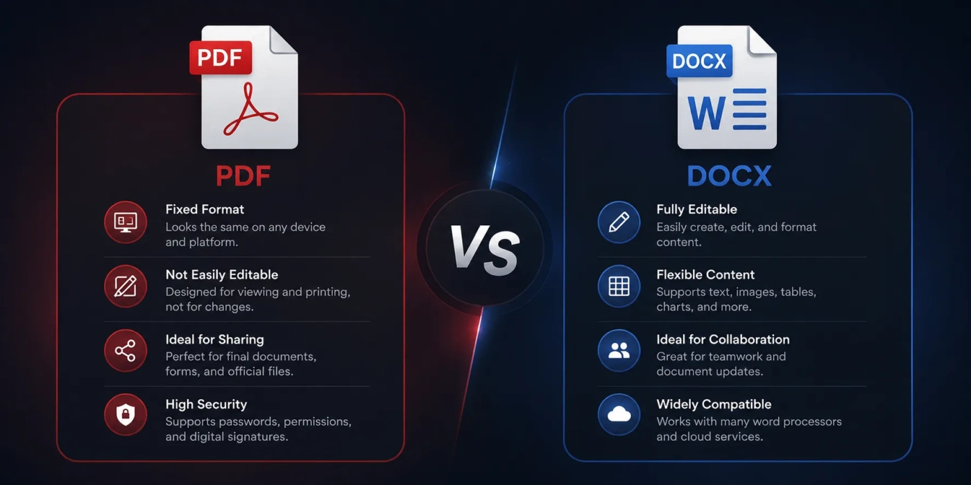 PDF vs DOCX: Discover the key differences and benefits of each file format for your document needs.