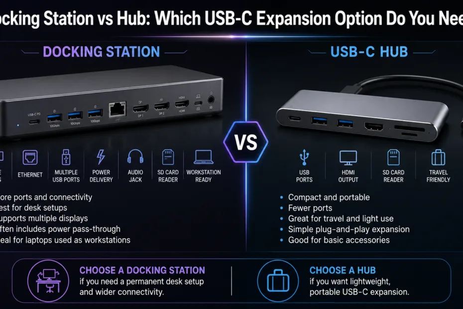 Compare docking station and hub options for USB-C expansion to choose the best method for your tech setup.