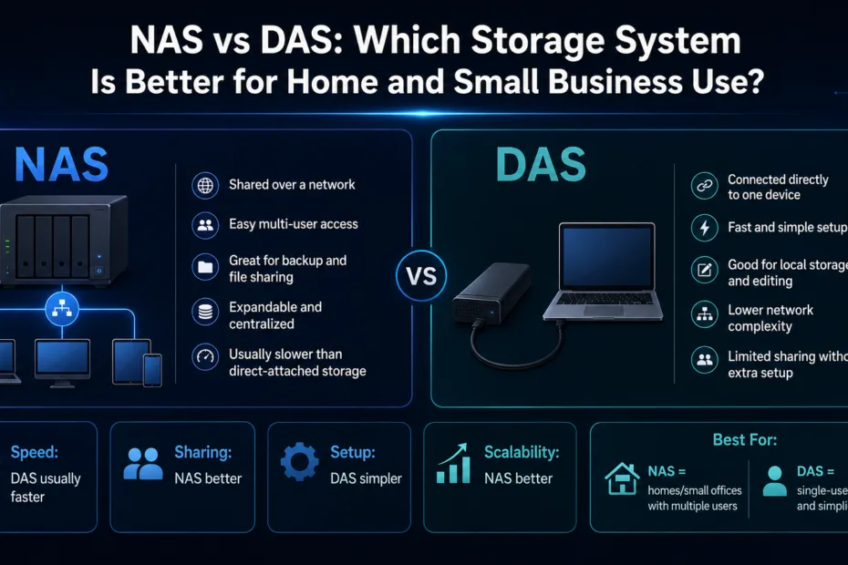 NAS vs DAS: Compare storage solutions ideal for home and small business use, highlighting key features and differences.