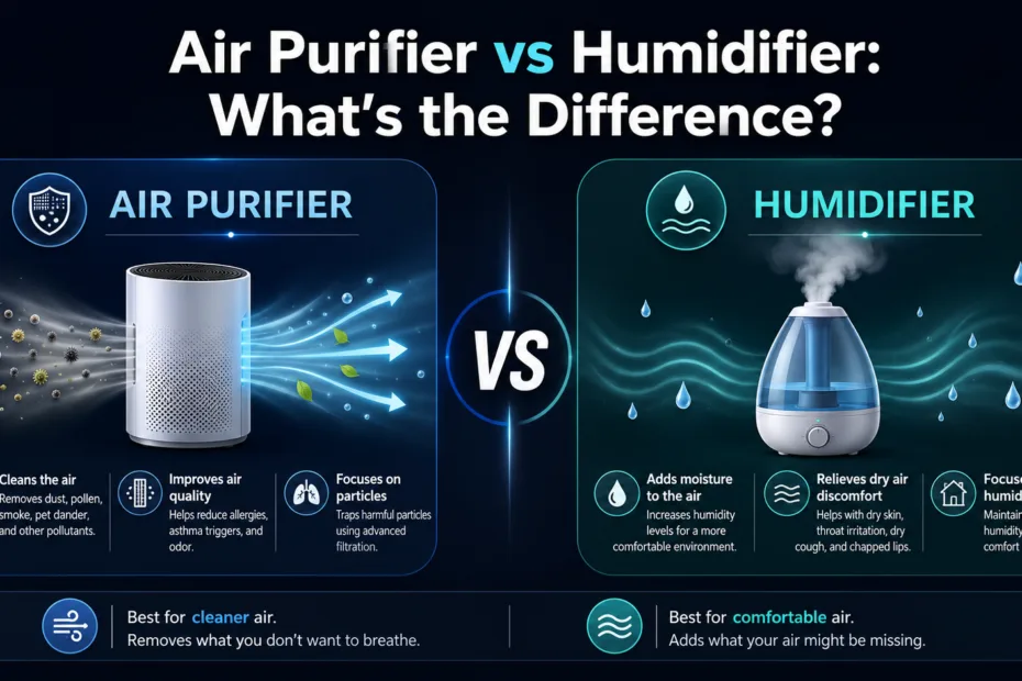 Air purifier vs humidifier: difference between these devices to improve air quality and humidity levels in your home.