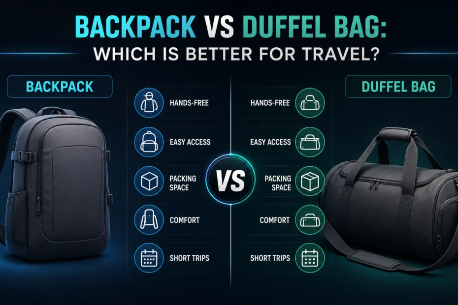 Comparison of backpack vs duffel bag for travel, highlighting their features and benefits for travelers.