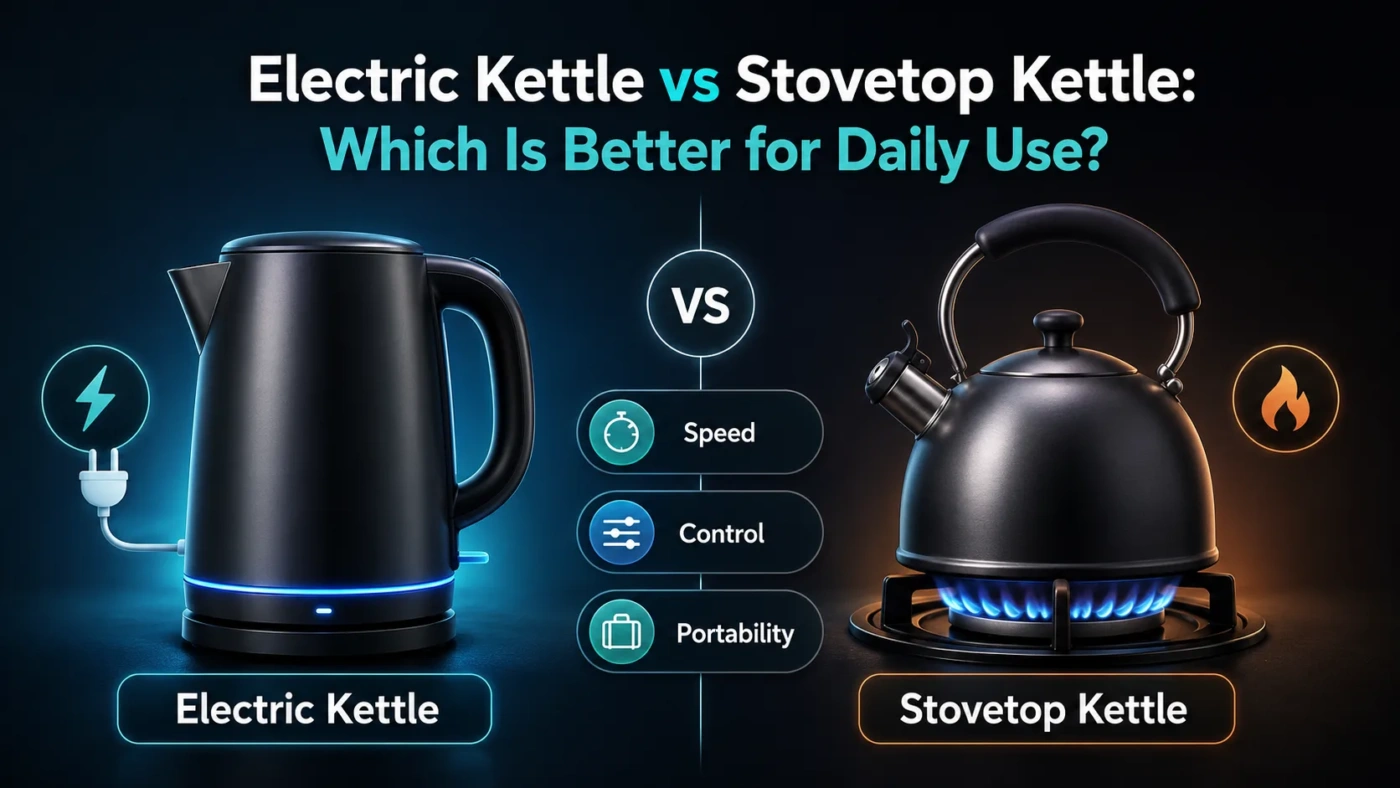 Electric kettle vs stovetop kettle comparison for daily use, highlighting differences in speed, control, and portability.