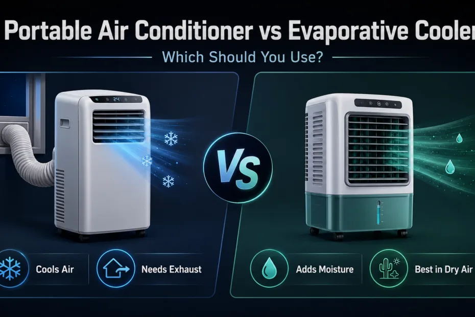 Portable air conditioner vs evaporative cooler: choose the best cooling option for your space and comfort needs.
