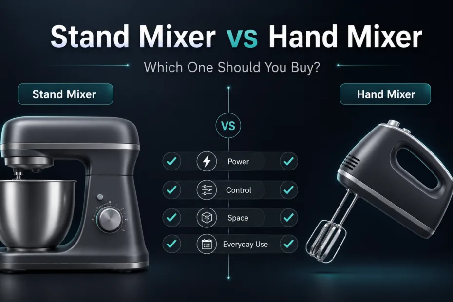 Comparison of stand mixer vs hand mixer to help you choose the right kitchen appliance for baking and mixing tasks.