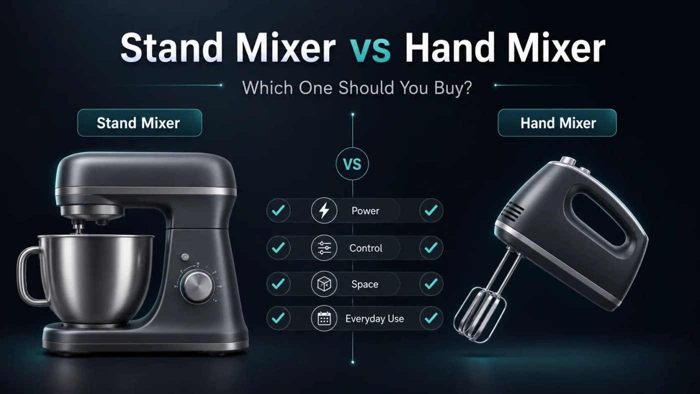 Comparison of stand mixer vs hand mixer to help you choose the right kitchen appliance for baking and mixing tasks.