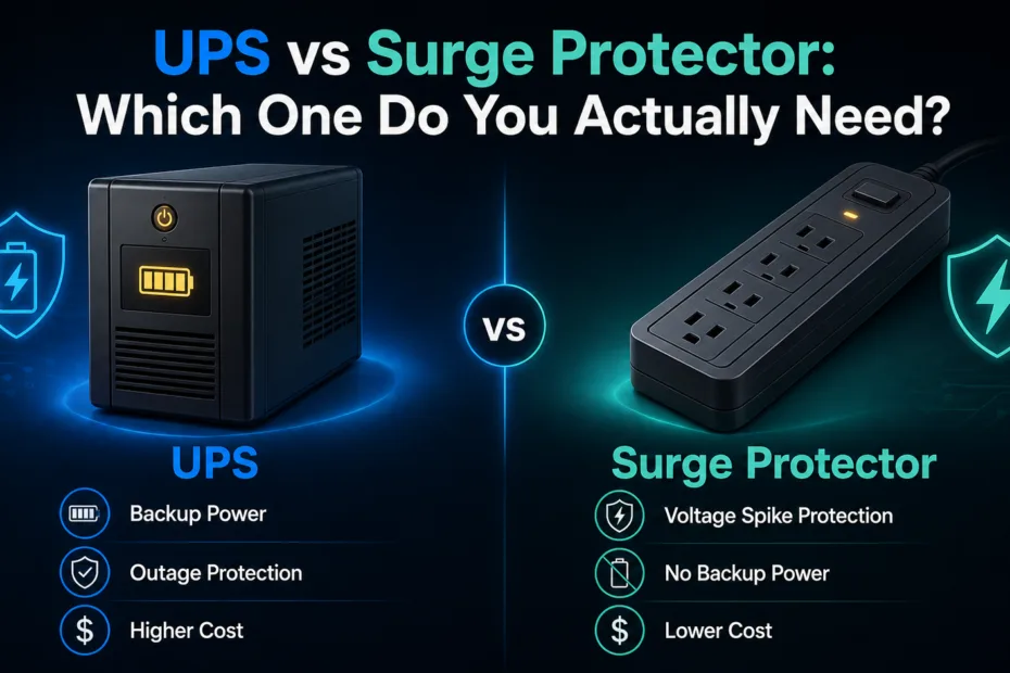 UPS vs Surge Protector: find out which device is essential to protect your electronics and ensure continuous power in your home or office.