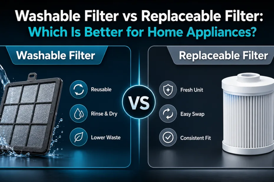 A comparison of washable filter vs replaceable filter options for home appliances highlighting their benefits and differences.
