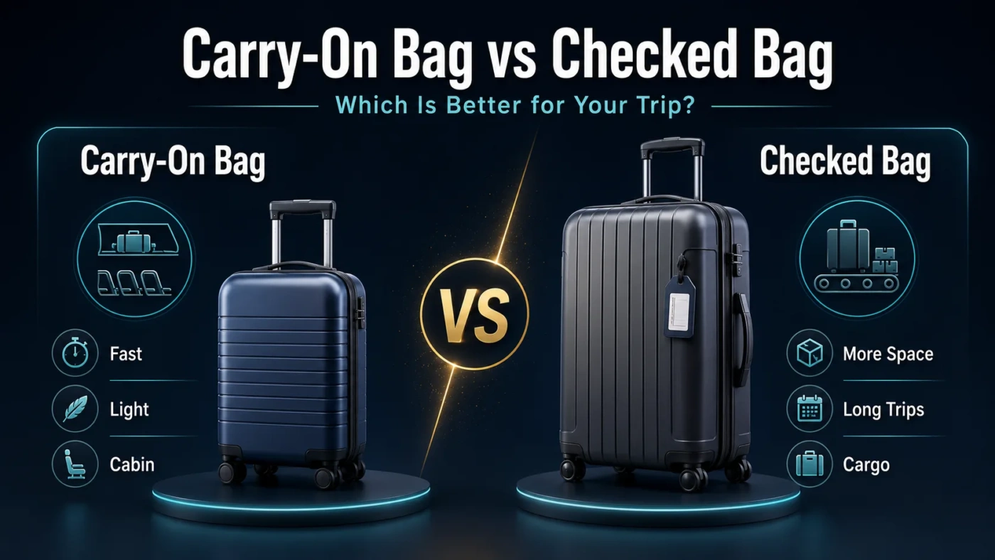 Carry-on bag vs checked bag comparison showing travel convenience and size options for your trip.