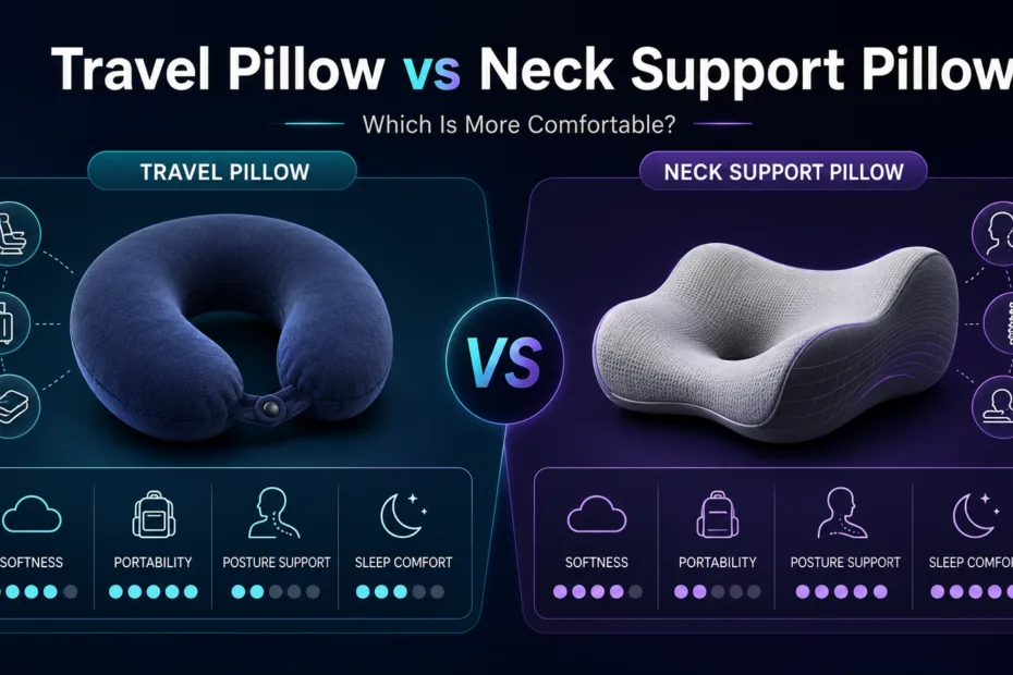 Travel pillow vs neck support pillow comparison showing comfort and design differences for better travel rest.