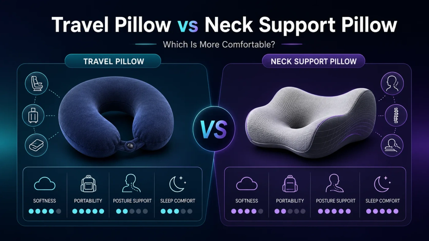 Travel pillow vs neck support pillow comparison showing comfort and design differences for better travel rest.