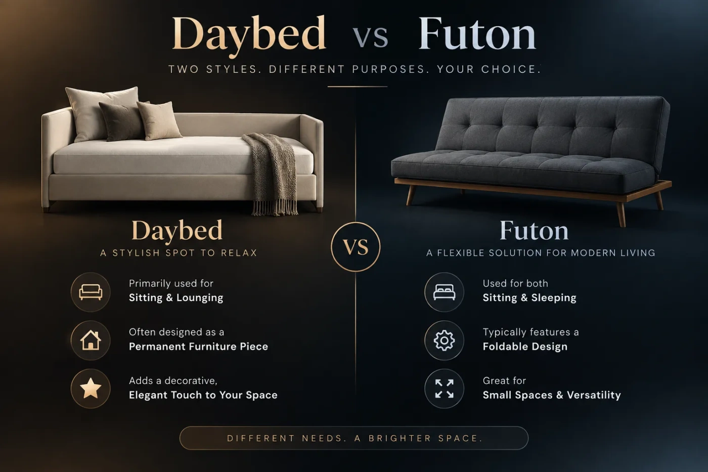 Daybed vs futon: compare space-saving furniture options for small rooms to find the best sleeping solution.