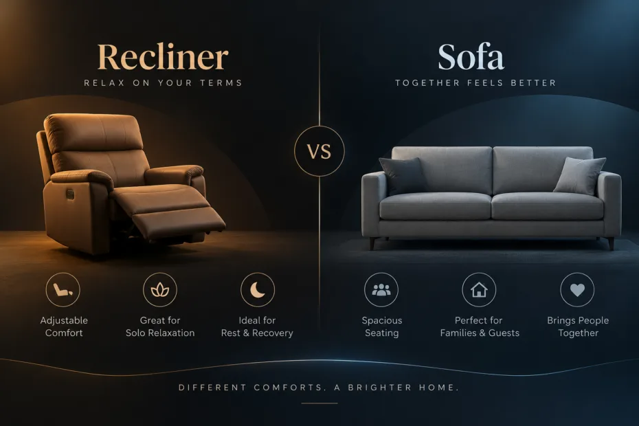 Recliner vs sofa: comparing comfort, style, and functionality to choose the best seating option for your living room.